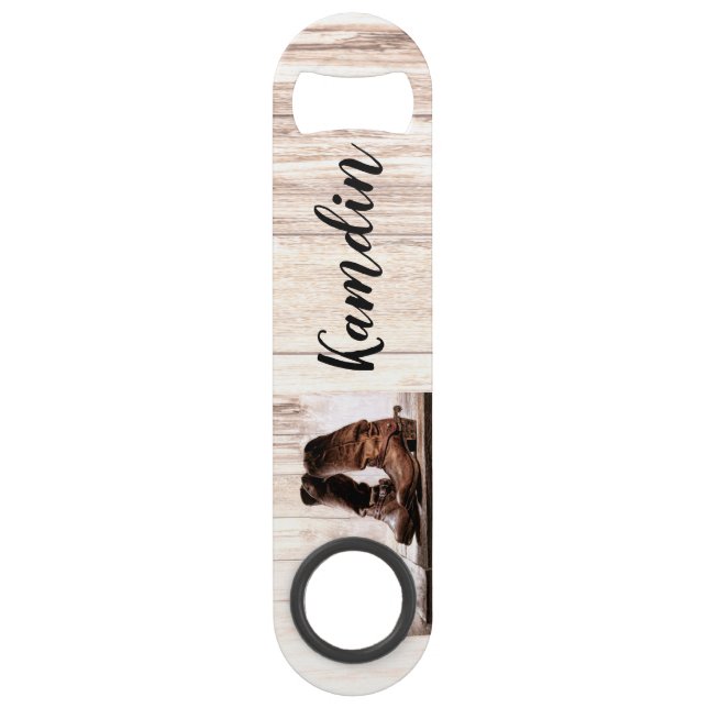 Personalized Bottle Opener boots country rustic we Bar Key (Front)