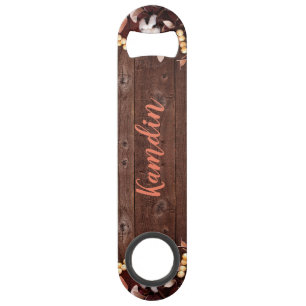 Personalized Bottle Opener Cotton Branch on Dark W Bar Key