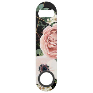 Personalized Bottle Opener Geometric Garden Black Bar Key