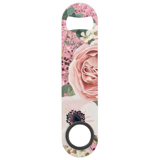 Personalized Bottle Opener Geometric Garden Rose Bar Key (Front)