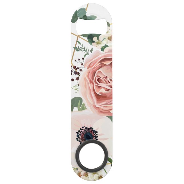 Personalized Bottle Opener Geometric Garden Rose Bar Key (Front)