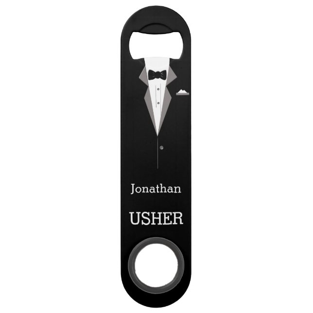 Personalized Bottle Opener, Tuxedo Party Wedding Speed Bottle Opener (Front)