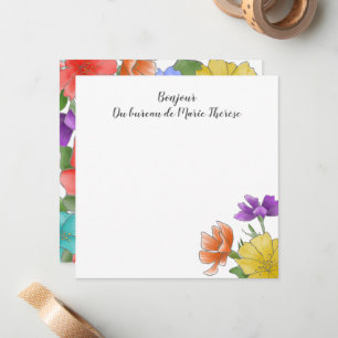 Personalized Bounjour Bright Watercolor Floral Card
