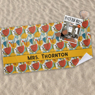 Personalized Bountiful Red and Gold Flower Pattern Beach Towel