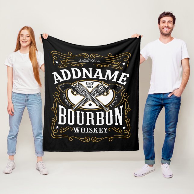 Personalized Bourbon Vintage Guns Whiskey Label Fleece Blanket (In Situ)