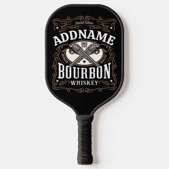 Personalized Bourbon Vintage Guns Whiskey Label Pickleball Paddle (Front)