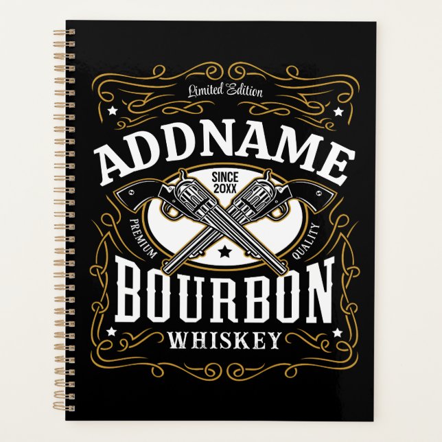Personalized Bourbon Vintage Guns Whiskey Label Planner (Front)