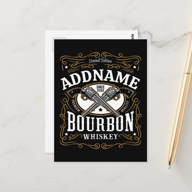 Personalized Bourbon Vintage Guns Whiskey Label Postcard (Front/Back In Situ)
