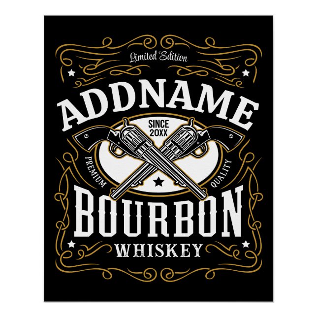 Personalized Bourbon Vintage Guns Whiskey Label Poster (Front)