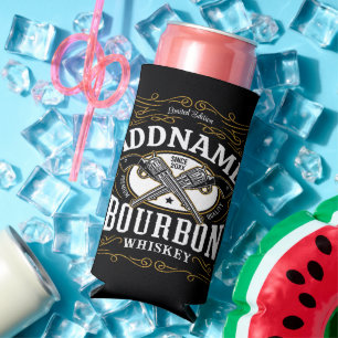 Personalized Bourbon Vintage Guns Whiskey Label Seltzer Can Cooler