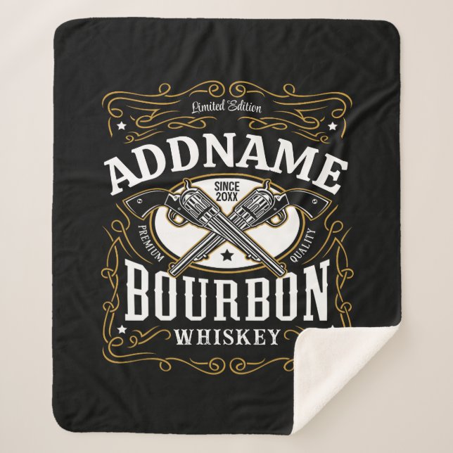 Personalized Bourbon Vintage Guns Whiskey Label Sherpa Blanket (Front)