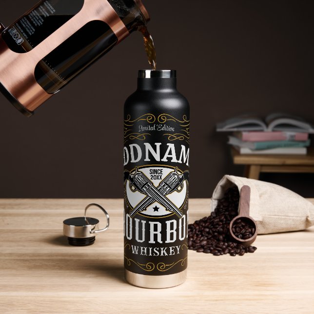 Personalized Bourbon Vintage Guns Whiskey Label Water Bottle (Coffee)