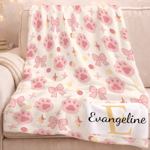 Personalized Bow Aesthetic Pattern Girl Cat Pink Fleece Blanket