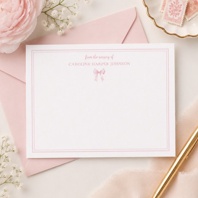 Personalized Bow Baby Shower Notecards (Creator Uploaded)
