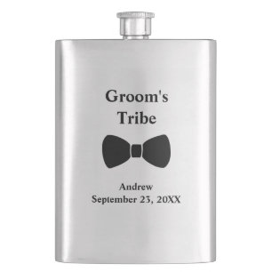 Personalized Bow Tie Groomsmen gift Groom Tribe Hip Flask