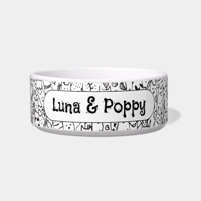 Personalized Bowl for Cats - Cat Doodle Design (Front)