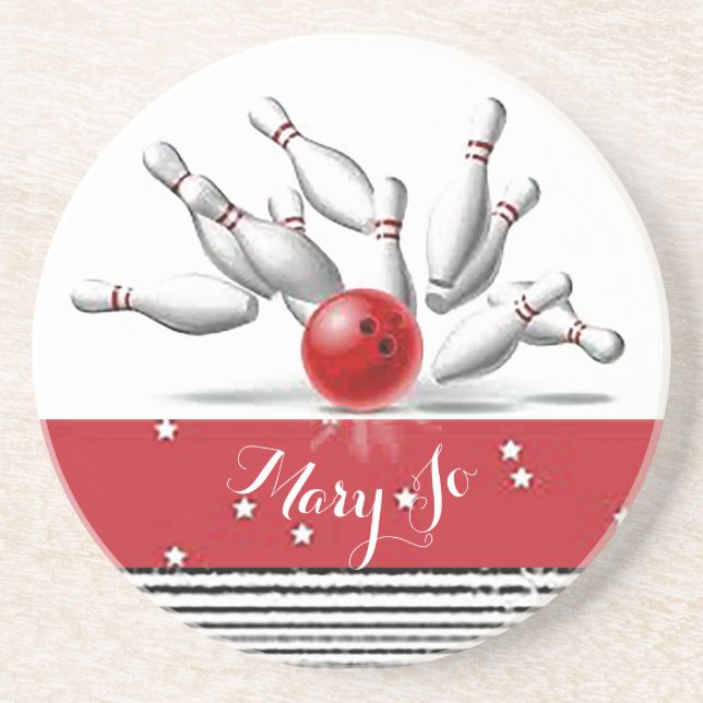 Personalized Bowler’s Sandstone Coaster (Front)