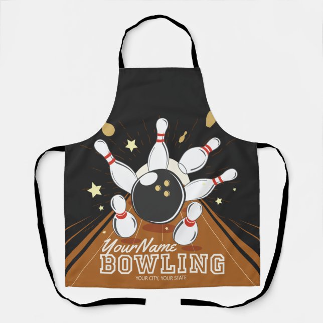 Personalized Bowler Strike Bowling Lanes Ball Pins Apron (Front)