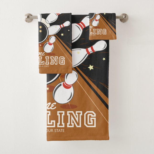 Personalized Bowler Strike Bowling Lanes Ball Pins Bath Towel Set (Insitu)