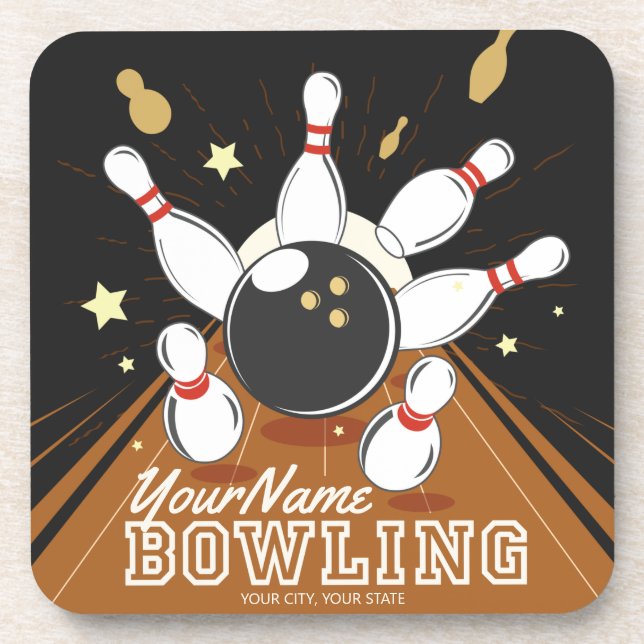 Personalized Bowler Strike Bowling Lanes Ball Pins Coaster (Front)