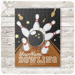 Personalized Bowler Strike Bowling Lanes Ball Pins Jigsaw Puzzle<br><div class="desc">Personalized Bowling Ball Lanes and Pins League Design - Featuring a Bowling Ball,  classic retro Lanes and Pins! - Customize with your Name and Custom Text!</div>