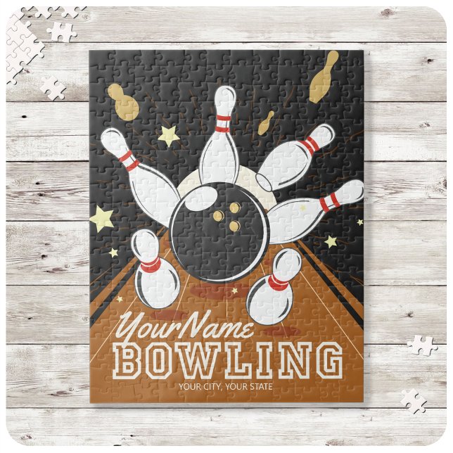 Personalized Bowler Strike Bowling Lanes Ball Pins Jigsaw Puzzle (Creator Uploaded)