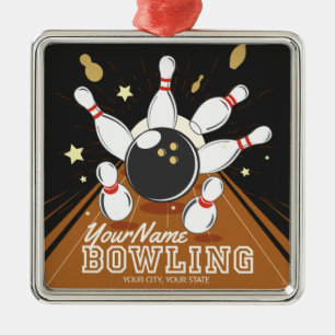 Personalized Bowler Strike Bowling Lanes Ball Pins Metal Ornament