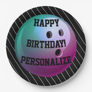 Personalized Bowling Ball Happy Birthday Paper Plate