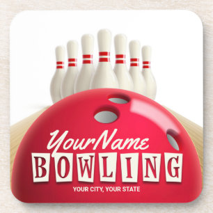 Personalized Bowling Ball Lanes Pins Retro League Coaster