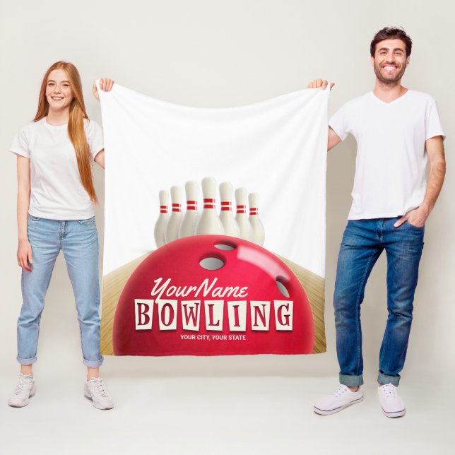 Personalized Bowling Ball Lanes Pins Retro League Fleece Blanket (In Situ)