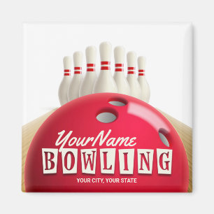 Personalized Bowling Ball Lanes Pins Retro League Magnet