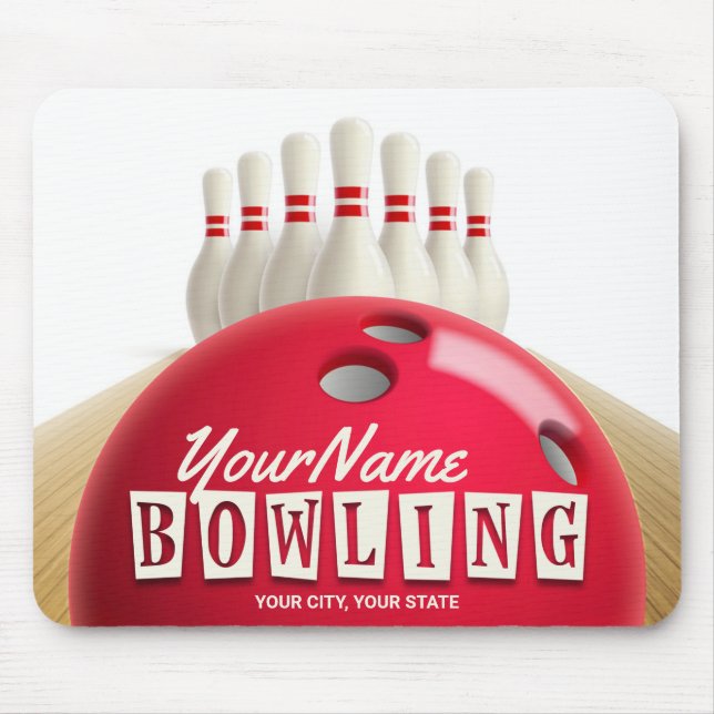 Personalized Bowling Ball Lanes Pins Retro League Mouse Pad (Front)