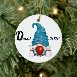 Personalized Bowling Gnome Christmas Ceramic Ornament