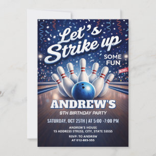 Personalized Bowling Let's Strike Up birthday Invitation