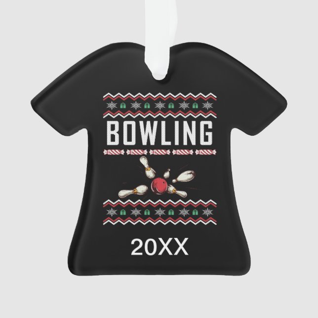 Personalized Bowling Pins Ugly Christmas Sweater Ornament (Front)