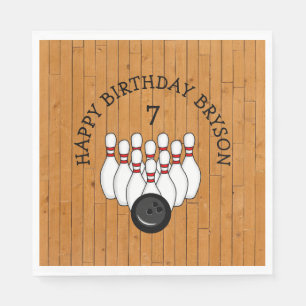 Personalized Bowling Themed Birthday Age and Name Napkin