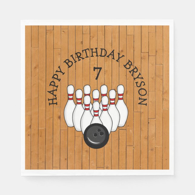 Personalized Bowling Themed Birthday  Age and Name Napkin (Front)