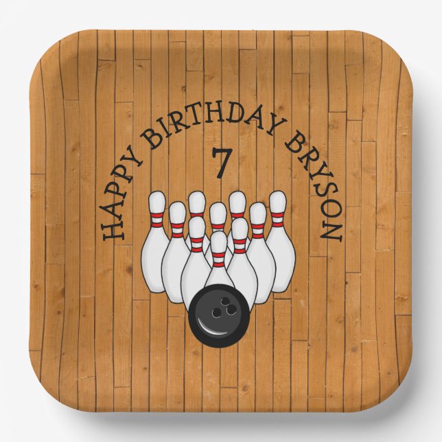 Personalized Bowling Themed Birthday  Age and Name Paper Plate (Front)