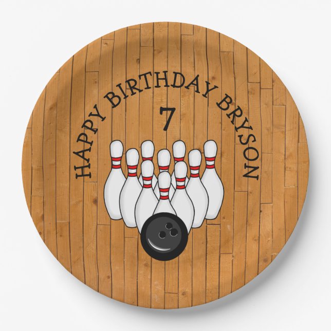 Personalized Bowling Themed Birthday  Age and Name Paper Plate (Front)