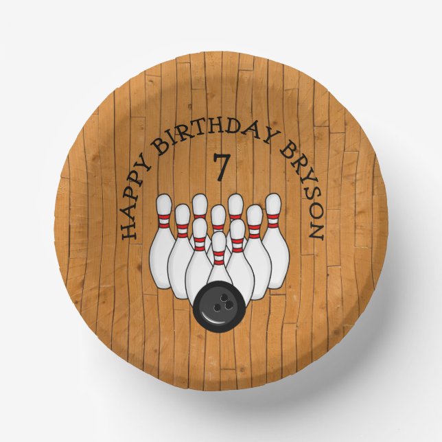 Personalized Bowling Themed Birthday  Age and Name Paper Plate (Front)