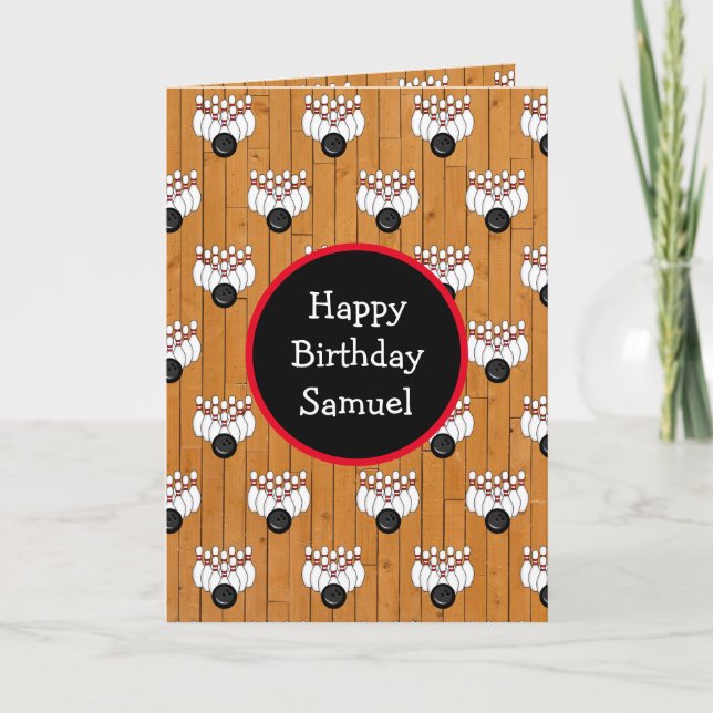 Personalized Bowling Themed Birthday   Card (Front)