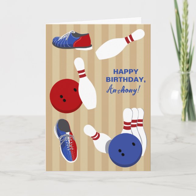 Personalized Bowling Themed Birthday Card (Front)