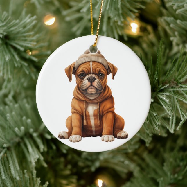 Personalized Boxer Dog Art Ceramic Ornament (Tree)