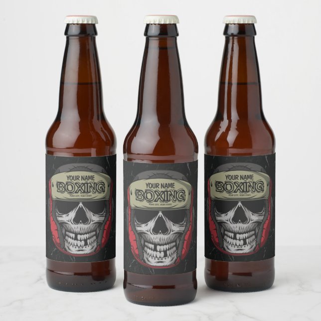 Personalized Boxer Fight Club Skeleton Boxing Gym  Beer Bottle Label (Bottles)