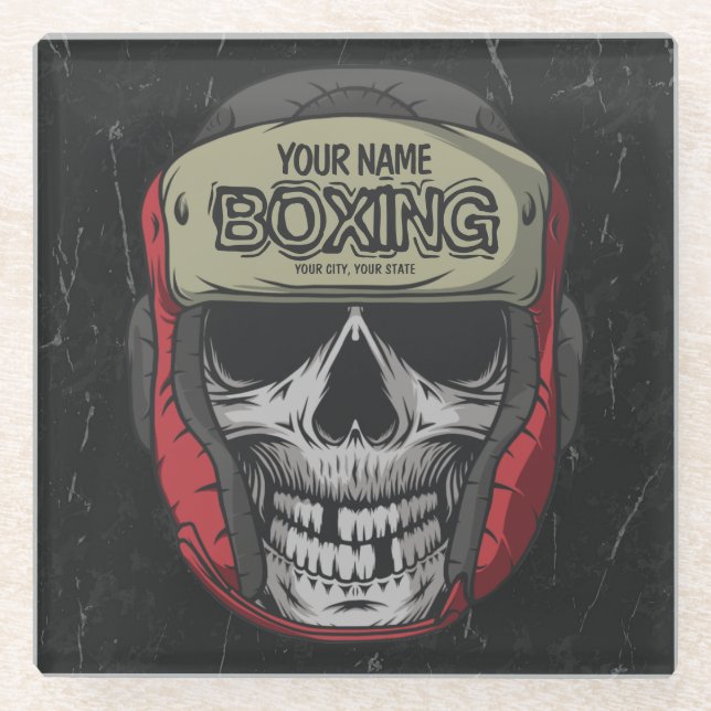 Personalized Boxer Fight Club Skeleton Boxing Gym  Glass Coaster (Front)