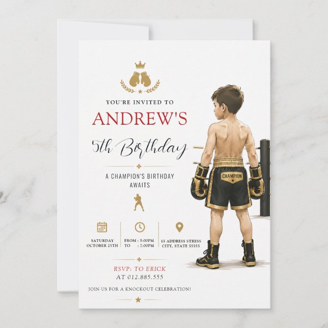 Personalized Boxing Birthday party Invitation (Front)