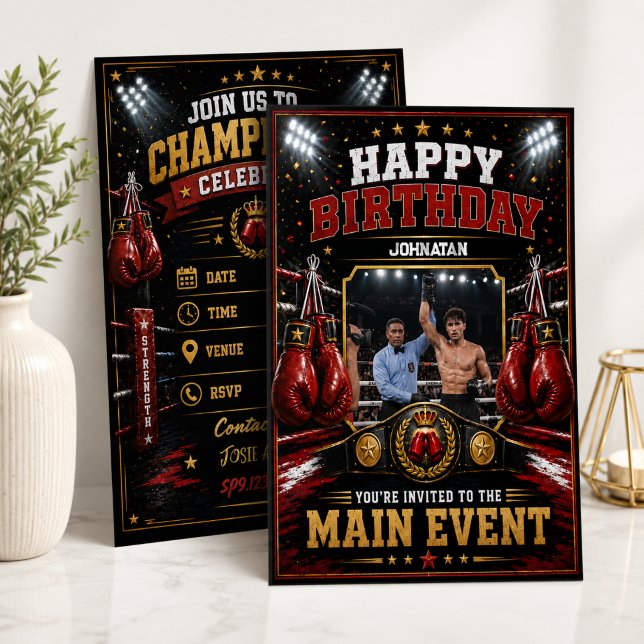 Personalized Boxing Birthday Photo Invitation (Creator Uploaded)
