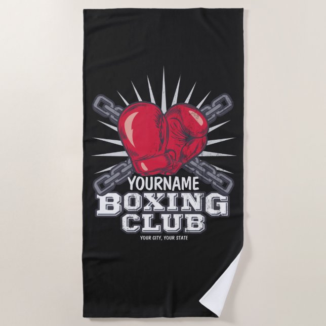 Personalized Boxing Gloves Fighter Champion Boxer  Beach Towel (Front)