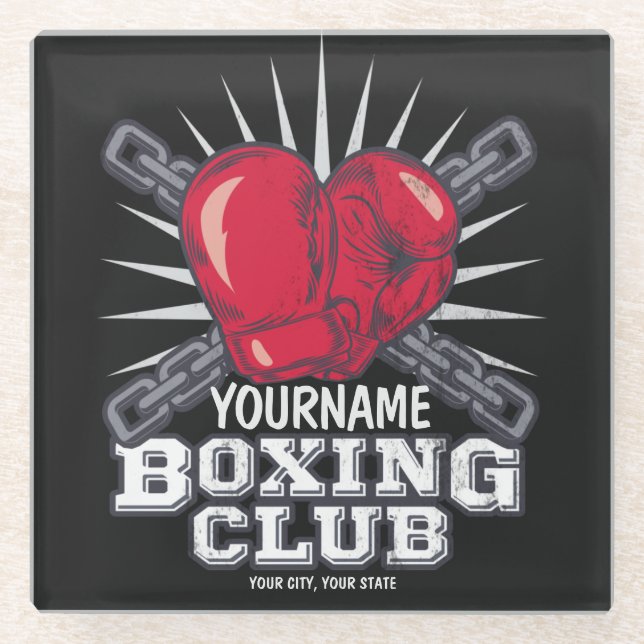 Personalized Boxing Gloves Fighter Champion Boxer Glass Coaster (Front)