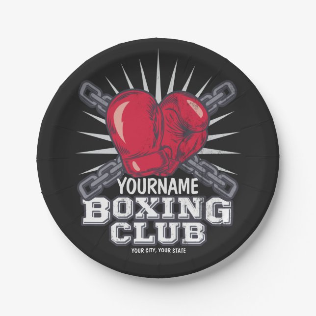 Personalized Boxing Gloves Fighter Champion Boxer  Paper Plate (Front)